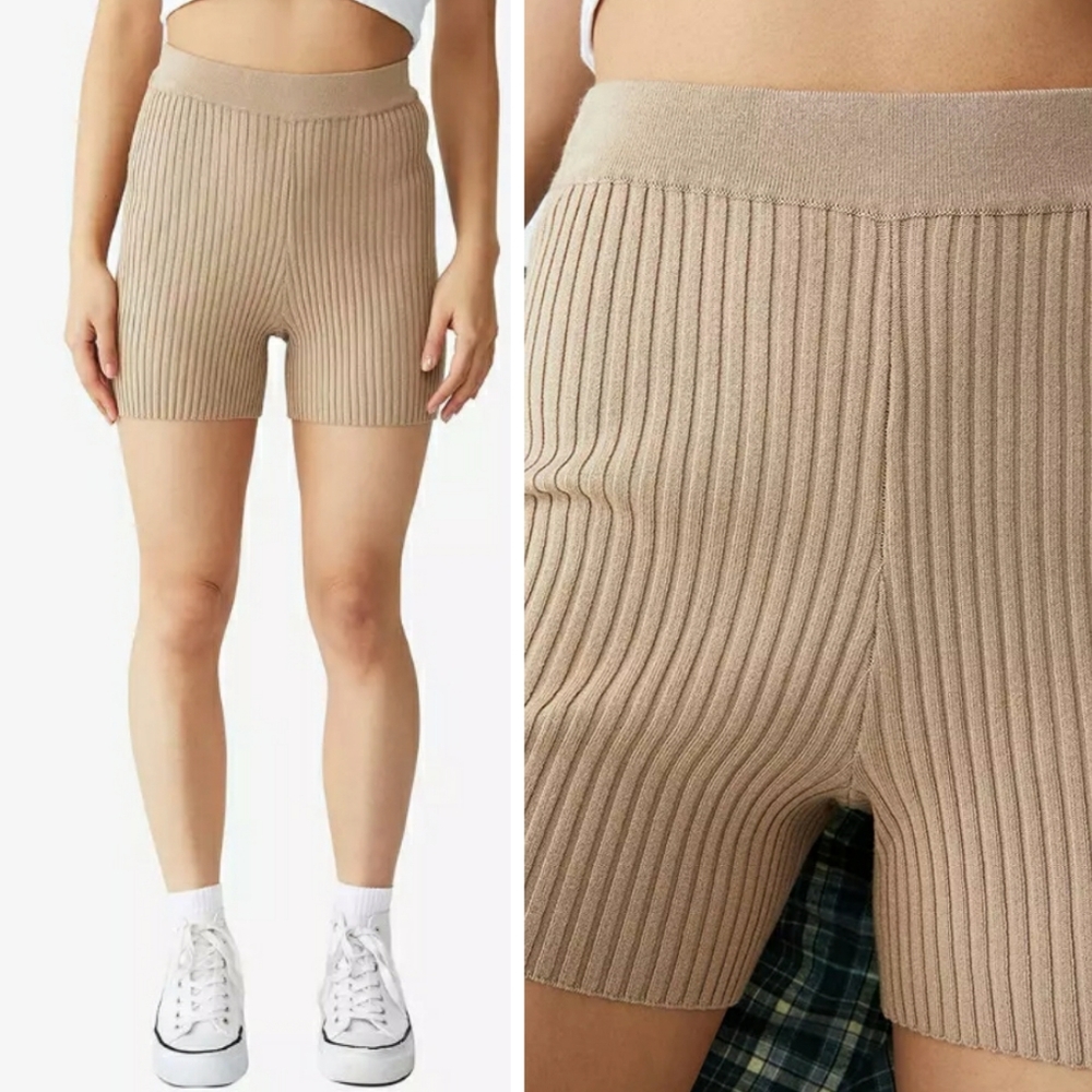 COTTON ON Light Tan Ribbed Stretchy Pull On Biker Shorts Small NWT